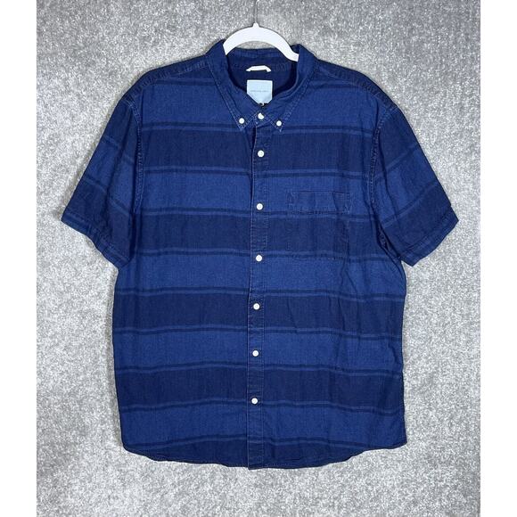 American Eagle Button Down Shirt Men Size XXL Blue Striped Textured Short Sleeve - Picture 1 of 6